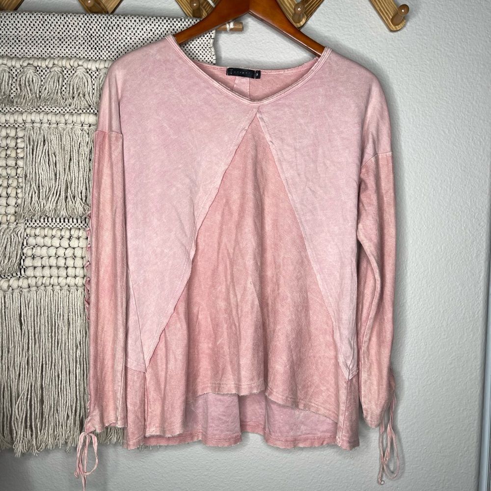 Pink Long Sleeve Lace Up Top